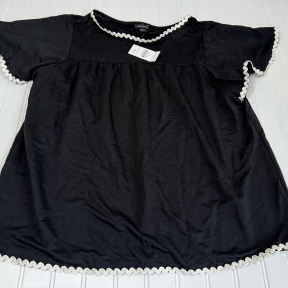 Ann Taylor Ric Rac Trim Peasant Top Black White Womens Pullover Medium NEW 1013 - Picture 2 of 4